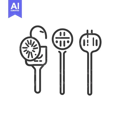 Aset premium populer: Black and white icons depicting different kitchen utensils for use