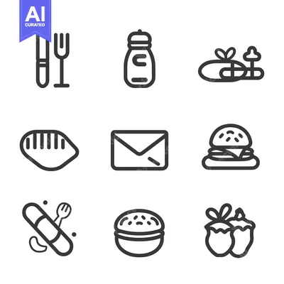 Simple icons of food cutlery and communication symbols presented