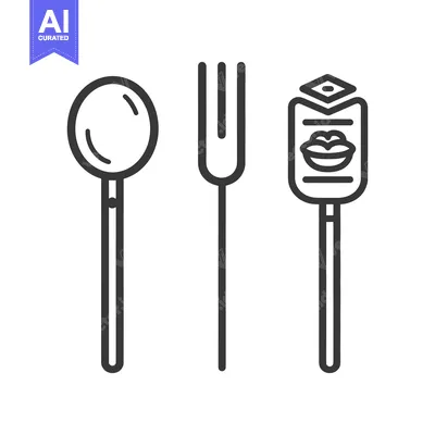 Aset desain premium: A spoon a fork and a stylized beauty tool are shown