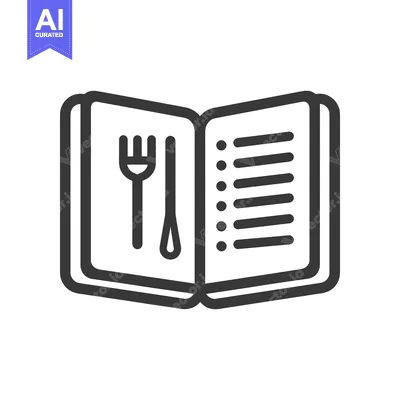 Aset premium populer: Minimalist Menu Icon: Open Book with Fork and List