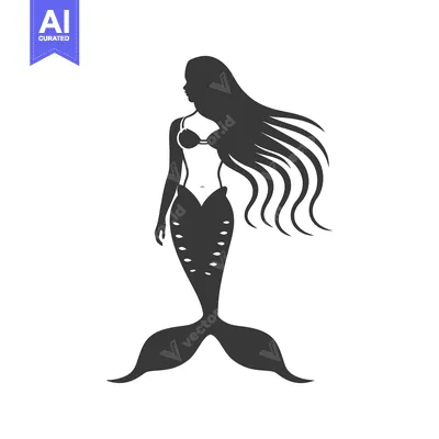 Premium design asset: A beautiful mermaid silhouette standing gracefully with flowing long h
