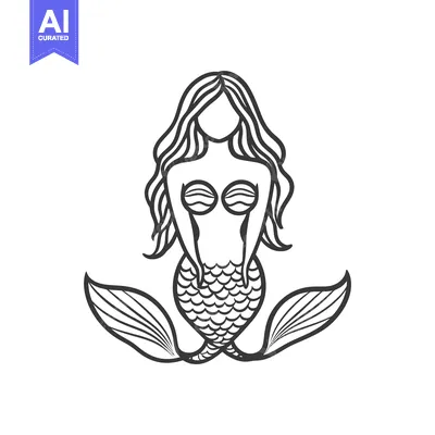 Popular premium asset: A stylized line art drawing of a beautiful mermaid