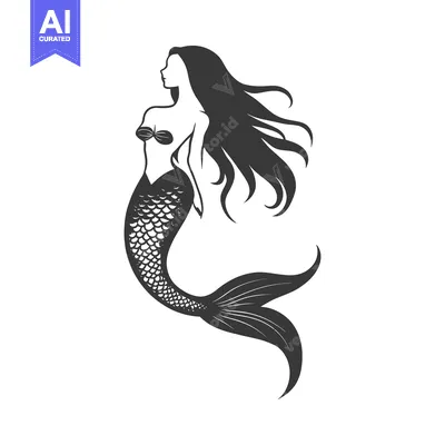 Premium design asset: Silhouette depiction of a beautiful mythical aquatic mermaid creature