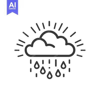 Aset desain premium: Black and white simple illustration of a rainy cloud symbol