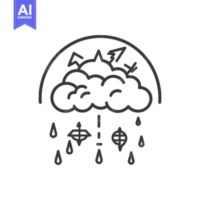 Aset desain premium: Black and white line drawing depicting a weather phenomenon concept