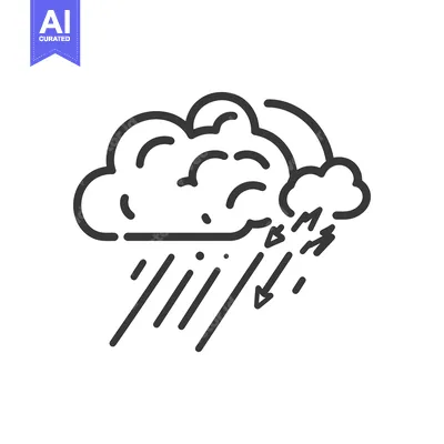 A black and white illustration of a rainstorm with lightning