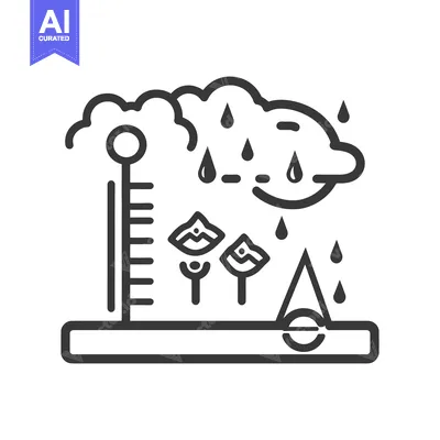 Premium design asset: Depiction of rain cloud temperature measuring plants and ground