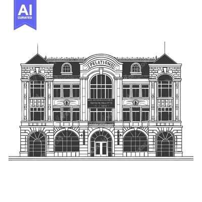 Aset premium populer: Detailed black and white illustration depicting a building facade