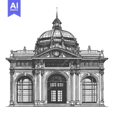 A detailed ink drawing of an ornate domed pavilion structure