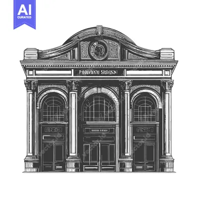 Aset desain premium: The architectural design shows a detailed historical building facade
