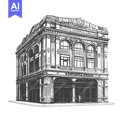 Aset premium populer: An elaborate two story building illustration with architectural embell