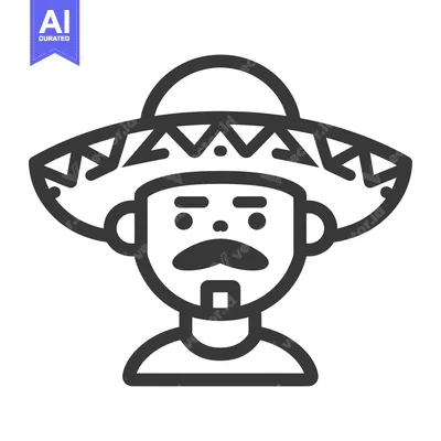 Aset desain premium: A minimalist graphic illustration of a man wearing a large hat