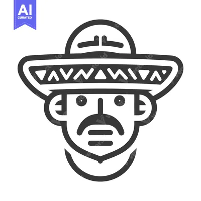 Popular premium asset: A black and white illustration of a man wearing a sombrero