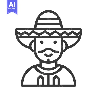 Premium design asset: A stylized illustration depicts a smiling man wearing a sombrero