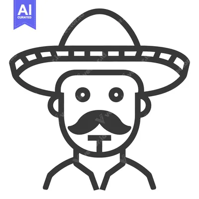 Aset desain premium: A black line drawing of a person wearing a hat