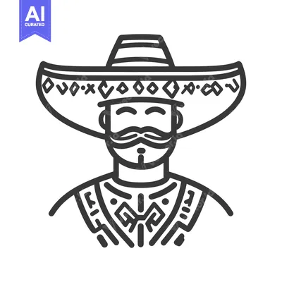 Aset desain premium: Simple Illustration Depicting a Person Wearing a Sombrero Hat
