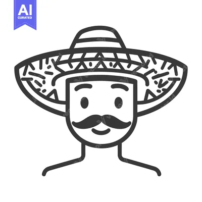 Aset desain premium: A simplified line drawing of a man with a sombrero