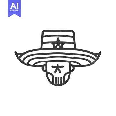 Aset premium populer: An illustration of a skull wearing a wide brimmed star hat