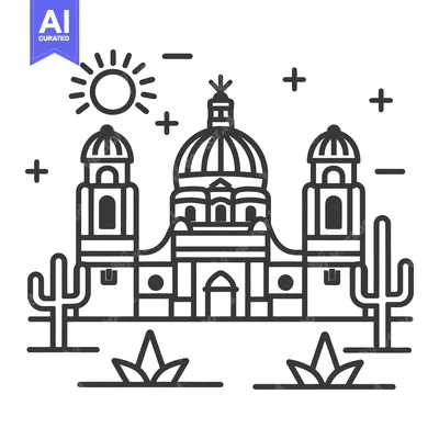 Popular premium asset: A line drawing depicting a church in a desert environment