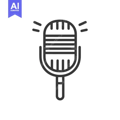 Aset premium populer: Retro Microphone Icon with Sound Waves, Bold Line Art