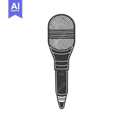 Aset premium populer: A simple black and white graphic of a handheld microphone