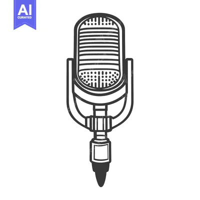 Aset premium populer: A vintage microphone depicted in a simple black and white style