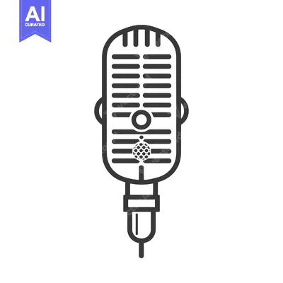 Aset desain premium: A black line drawing of a retro style microphone isolated