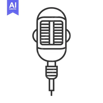 Aset premium populer: A classic microphone in an outlined black and white style