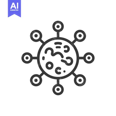 Stylized Virus Icon: Black Outline on White Background, Detailed Inter