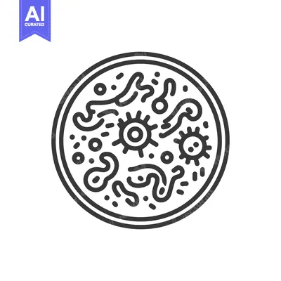 Microscopic View: Line Art of Bacteria and Viruses in Petri Dish