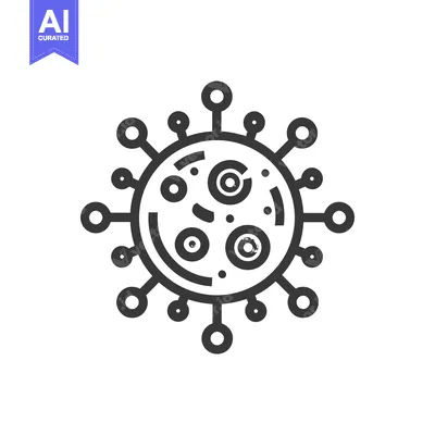 Minimalist Virus Icon: Detailed Black and White Line Art Illustration