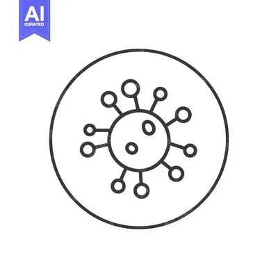 Minimalist Virus Icon: Black Outline in Circle, White Background