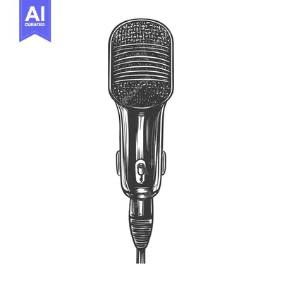 Aset desain premium: Detailed illustration of an old fashioned microphone on a white backdr