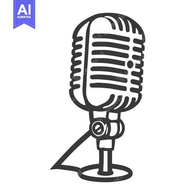 Aset desain premium: A stylized black and white drawing of a vintage microphone