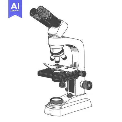 Premium design asset: A black and white illustration of a laboratory microscope
