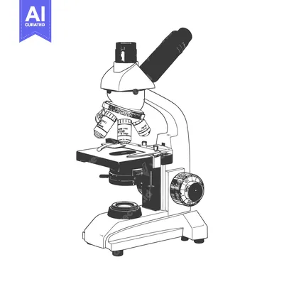 Aset desain premium: A black and white illustration of a laboratory microscope
