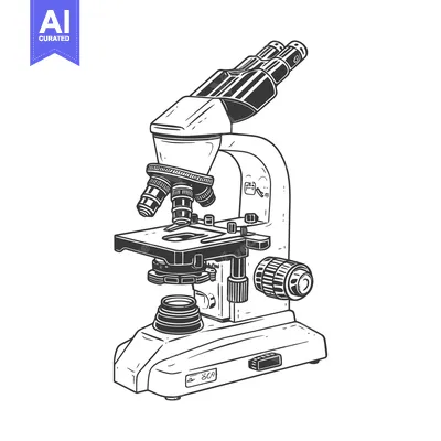 Popular premium asset: A black and white illustration of a scientific laboratory microscope