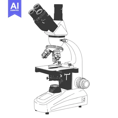 Aset premium populer: A black and white image displays a laboratory microscope
