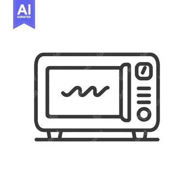 Premium design asset: Minimalist Microwave Oven Icon with Timer and Wave Symbol on White Bac