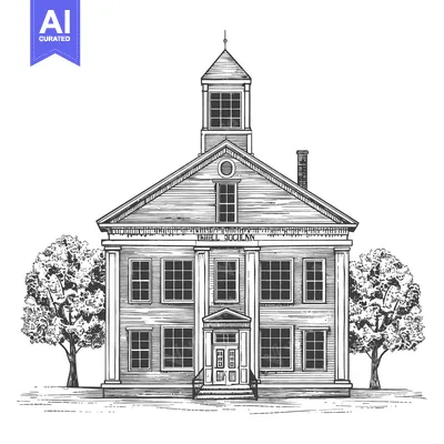 Aset premium populer: A classic vintage illustration of a stately two story building