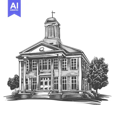Aset desain premium: Detailed illustration of a grand building featuring architectural deta