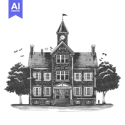 Popular premium asset: Illustration depicts an old building with clock tower and trees