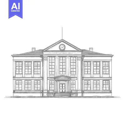 Aset desain premium: A classic illustration drawing of a stately building facade