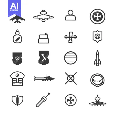 Premium design asset: Military and Aviation Icon Set in Black and White