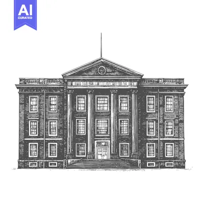 Aset premium populer: A large classical building illustration featuring columns and numerous