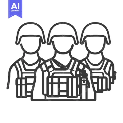 Premium design asset: Three soldiers wearing helmets and protective gear in a line formation