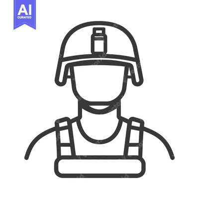 Aset desain premium: A line art image depicting a soldier in protective gear