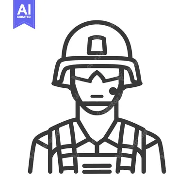 Premium design asset: An outlined image of a soldier wearing protective gear and helmet
