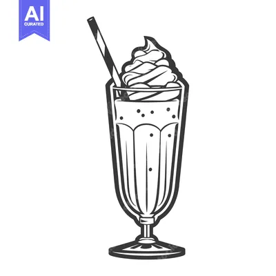 An illustrated milkshake with whipped cream and a striped straw