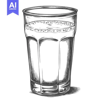Aset desain premium: A detailed black and white illustration of a filled drinking glass